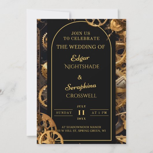 Invitation Steampunk Extravaganza Vintage Clockwork Mariage (Devant)