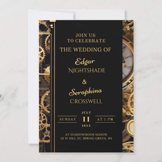 Invitation Steampunk Extravaganza Vintage Clockwork Mariage (Devant)