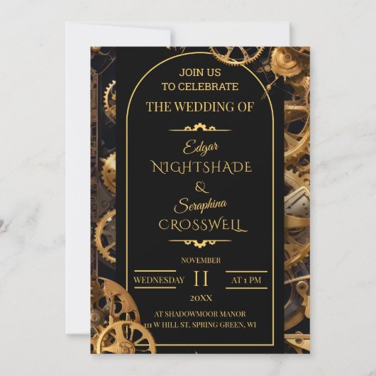 Invitation Steampunk Extravaganza Vintage Clockwork Mariage I (Devant)