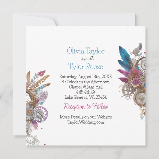 Invitation Steampunk, Fleurs et Plumes Mariage (Dos)