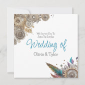 Invitation Steampunk, Fleurs et Plumes Mariage (Devant)