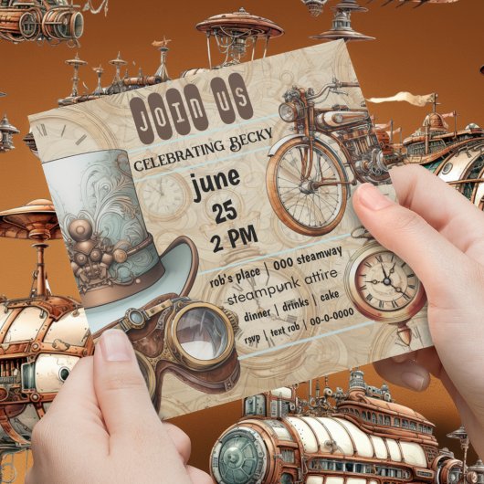 Invitation Steampunk Goggings Vélo Top Hat Horloges Fête