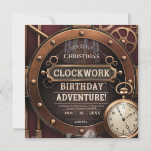 Invitation Steampunk Horloge Vintage fête d'anniversaire