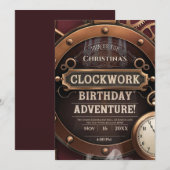 Invitation Steampunk Horloge Vintage fête d'anniversaire (Devant / Derrière)