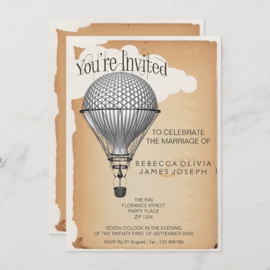 Invitation Steampunk Hot Air Balloon Réception Mariage (Devant / Derrière)