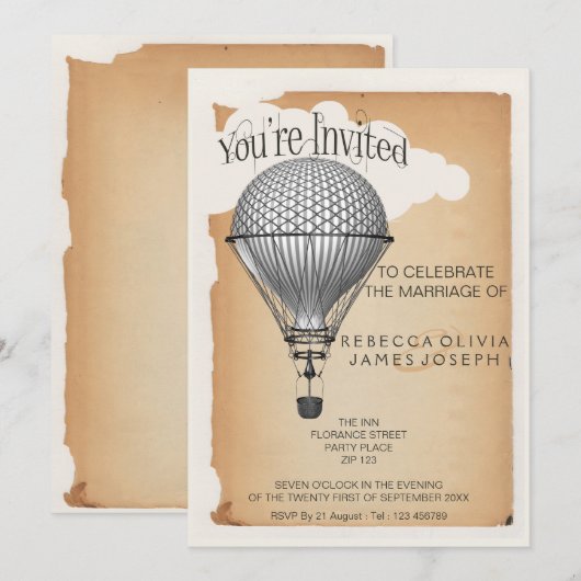 Invitation Steampunk Hot Air Balloon Réception Mariage (Devant / Derrière)