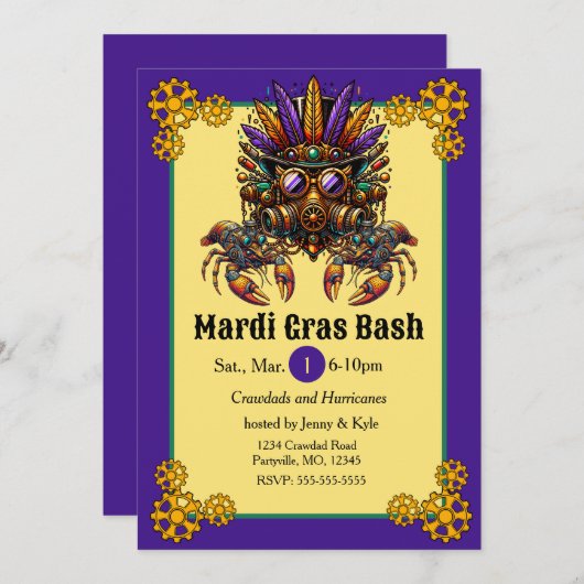Invitation Steampunk Mardi Gras (Devant / Derrière)