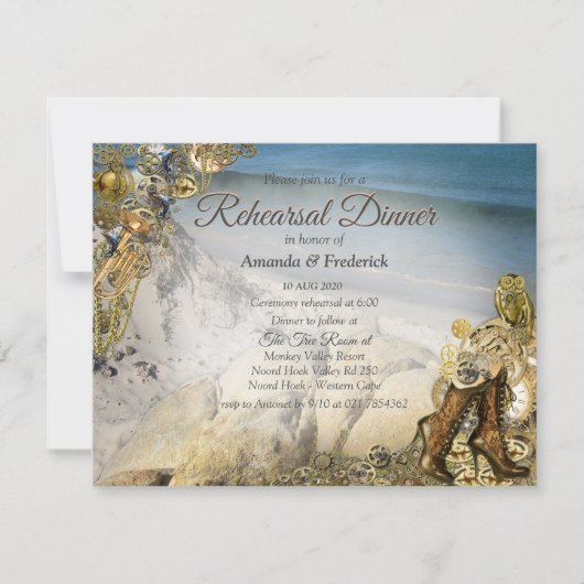 Invitation Steampunk Mariage au bord de la mer Rehearsal dîne (Devant)