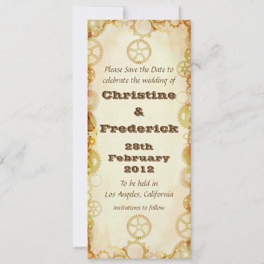 Invitation Steampunk Mariage, enregistrer l'annonce de la dat (Devant)