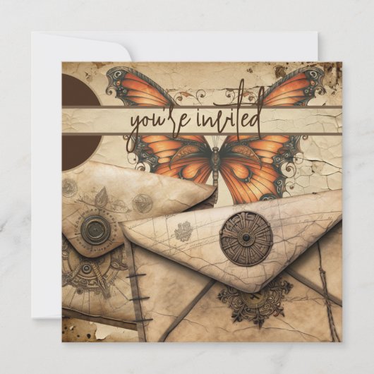 Invitation Steampunk | Papillon Monarque | Anniversaire du cu (Devant)