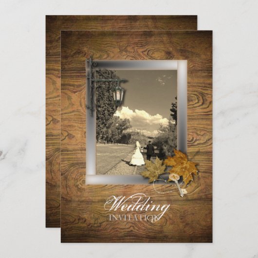 Invitation Steampunk Paris Fall Leaves Automne Mariage (Devant / Derrière)