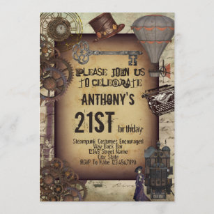 Invitations Faire Part Cartes Anniversaire Steampunk Zazzle Be