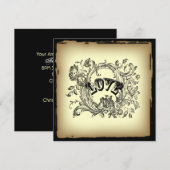 Invitation steampunk pastel jaune fleurit tourbillons victori (Devant / Derrière)