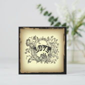 Invitation steampunk pastel jaune fleurit tourbillons victori (Debout devant)