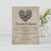 Invitation Steampunk Retro Heart of Gears Mariage (Debout devant)