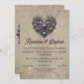 Invitation Steampunk Retro Heart of Gears Mariage (Devant / Derrière)