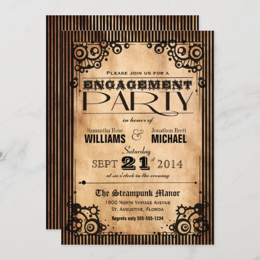 Invitation Steampunk Vintage Look (Devant / Derrière)