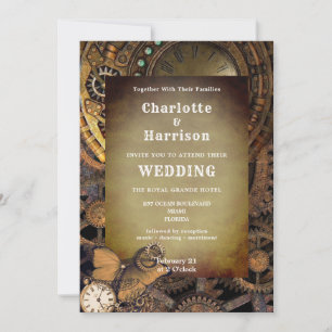 Invitation Steampunk Vintage mécanique engrenages Papillon