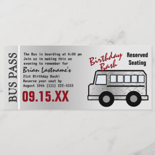Invitation Steel Design 21e Anniversaire Party Bus Pass
