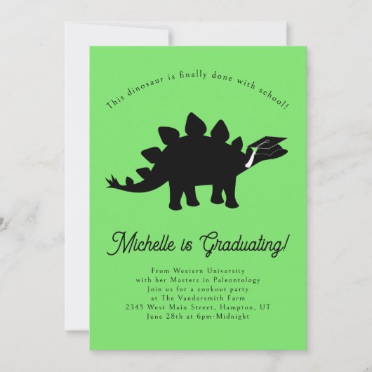 Invitation Stegosaurus Dinosaur Dino Graduation Party (Devant)