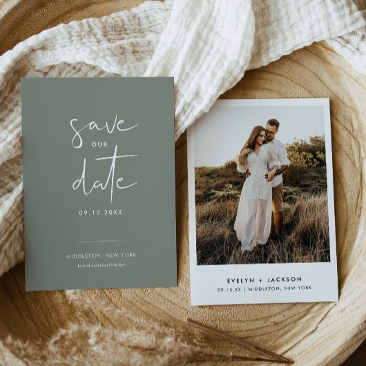 Invitation STELLA Boho Sage Photo Enregistrer La Date