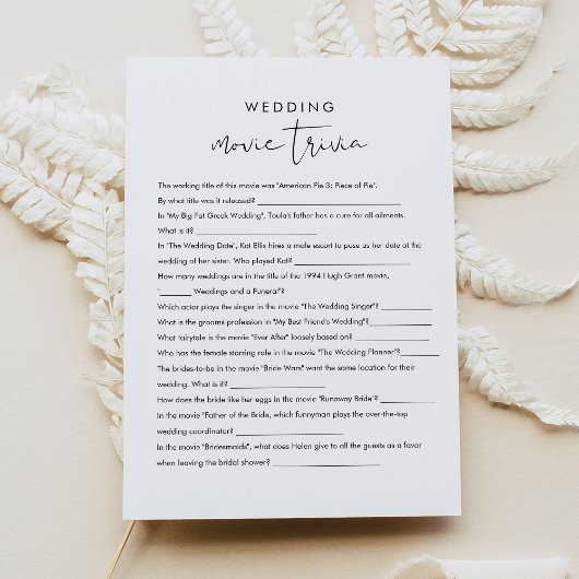 Invitation STELLA Movie Trivia Fête des mariées Jeu