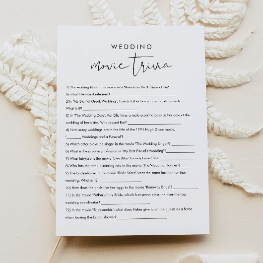 Invitation STELLA Movie Trivia Fête des mariées Jeu