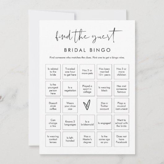 Invitation STELLA Trouvez l'invité Fête des mariées Bingo Jeu (Devant)