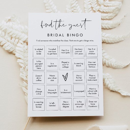 Invitation STELLA Trouvez l'invité Fête des mariées Bingo Jeu