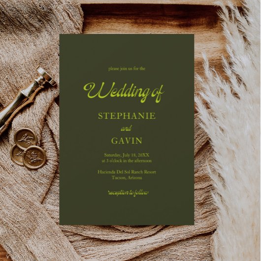 Invitation STEPHANIE Rétro Chartreuse Mariage vert olive