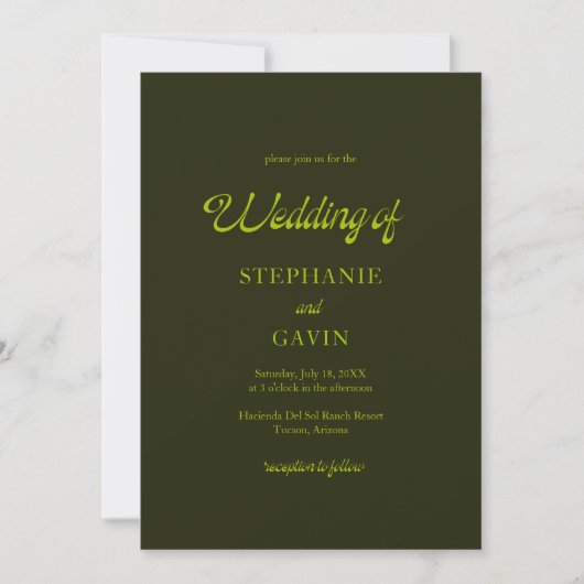 Invitation STEPHANIE Rétro Chartreuse Mariage vert olive (Devant)