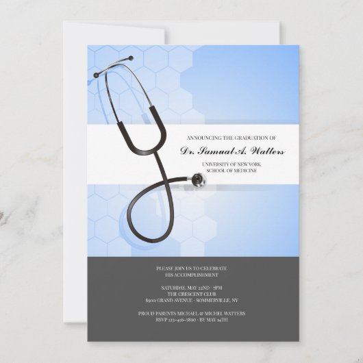 Invitation Stéthoscope Bleu Noir (Devant)