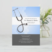 Invitation Stéthoscope Bleu Noir (Debout devant)
