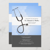 Invitation Stéthoscope Bleu Noir (Devant / Derrière)