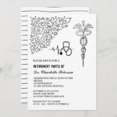 Invitation Stethoscope Caduceus Doctor Retirement Party (Devant / Derrière)