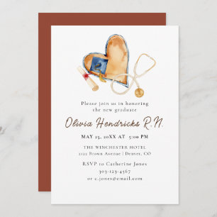 Invitation Stéthoscope cardiaque Infirmière Graduation Invita