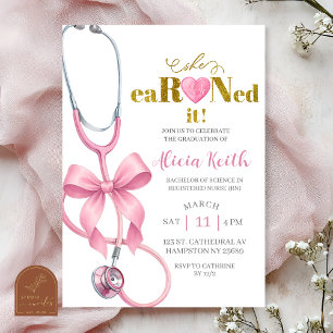 Invitation Stéthoscope coquette rose pâle Elle l'a mérité gra
