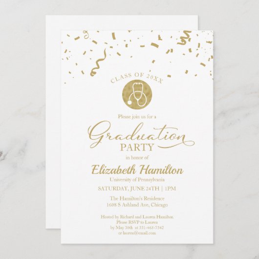 Invitation Stethoscope École de soins infirmiers Grad Party G (Devant / Derrière)