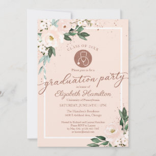 Invitation Stethoscope Nursing School Grad Party Pink Floral