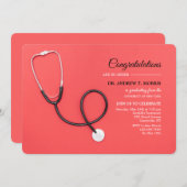 Invitation Stéthoscope sur la Graduation Rouge (Devant / Derrière)