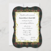 Invitation Stewart Black Moderne Tartan Avec Cadre Doré (Devant)