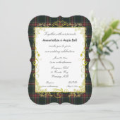 Invitation Stewart Black Moderne Tartan Avec Cadre Doré (Debout devant)