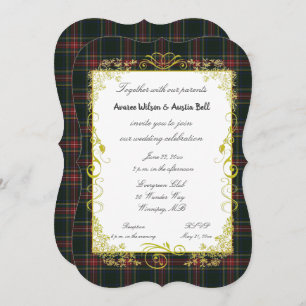 Invitation Stewart Black Tartan Moderne Avec Cadre Or