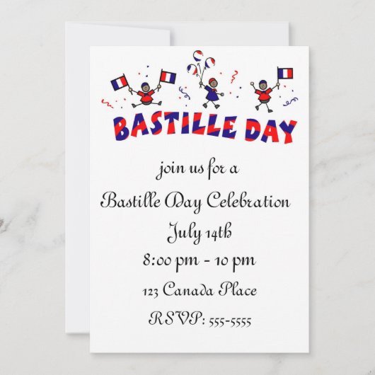 Invitation Stick du 14 juillet avec drapeaux français (Devant)