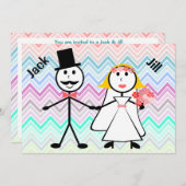 Invitation Stick Figure Chevron Jack et Jill Wedding shower (Devant / Derrière)