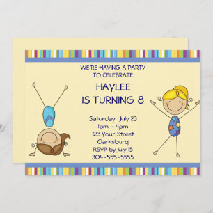Invitation Stick Figure Girls Gymnastique Anniversaire