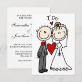 Invitation Stick Figure People Mariée et Mariage Groom (Devant / Derrière)