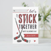Invitation Stick Together Hockey Classroom Valentine Card (Debout devant)