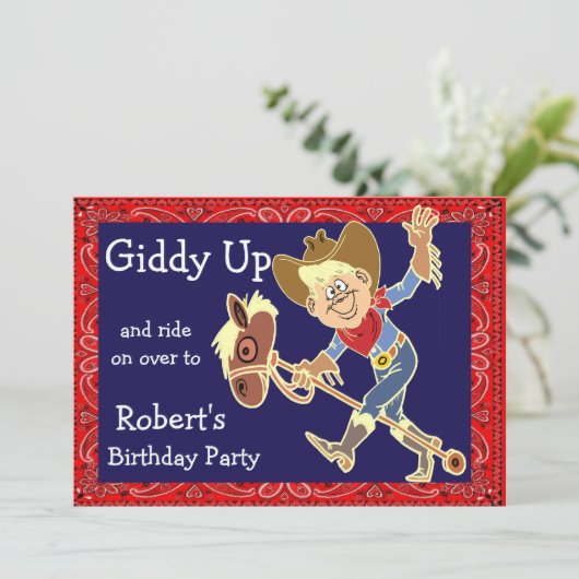 Invitation Stick Western Party Rodeo Horse Cowboy (Debout devant)