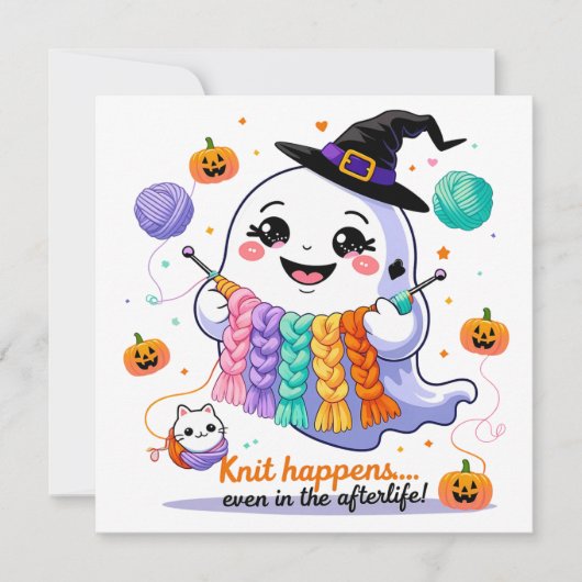 Invitation Sticker d'invitation Kawaii Ghost Tricot Halloween (Devant)